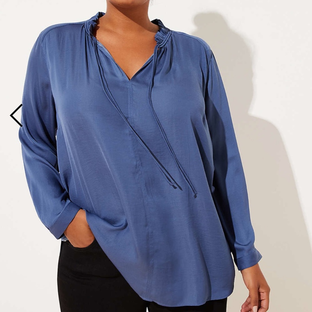 LOFT PLUS RUFFLE TIE NECK BLOUSE